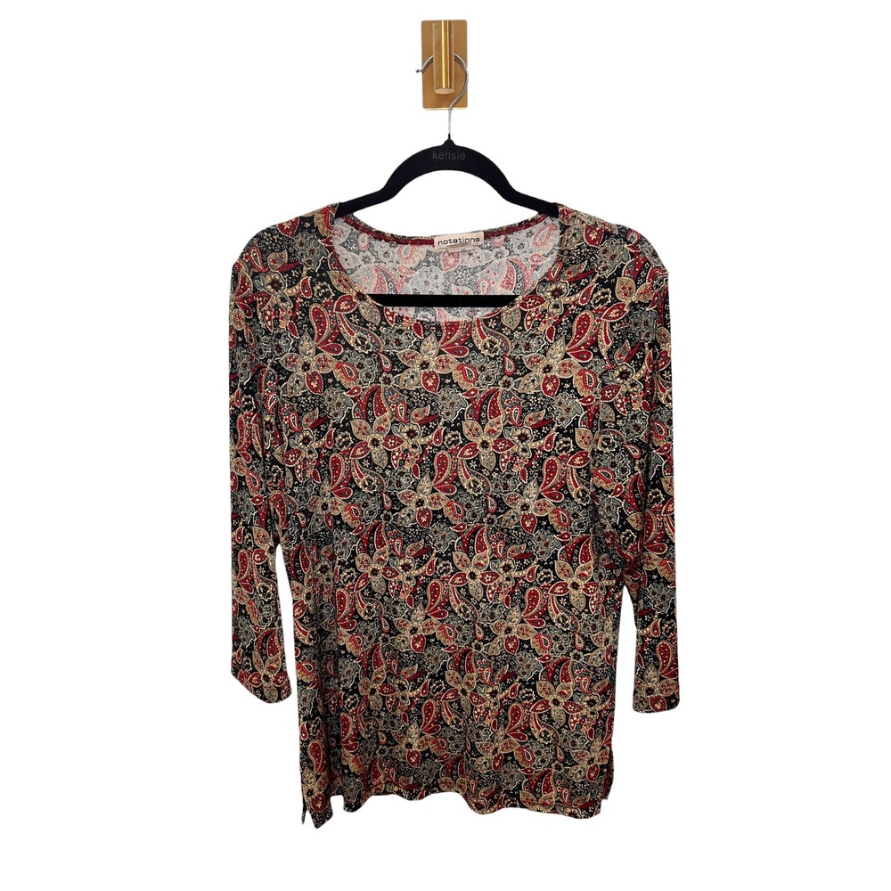 Paisley Floral Whimsigoth 3/4 Sleeve‎ Boho Grunge Top Red Black Women's Medium